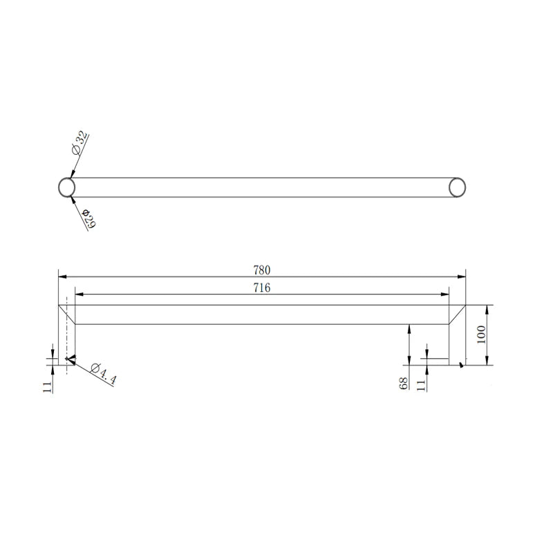Round Horizontal Electric Heated Towel Rack Single Bar