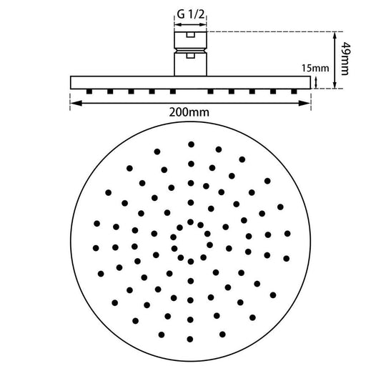 Round Chrome Rainfall Shower Head 200mm
