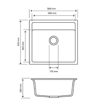 Carysil Waltz 560 Single Bowl Granite Top/Flush/Under Mount Kitchen/Laundry Sink