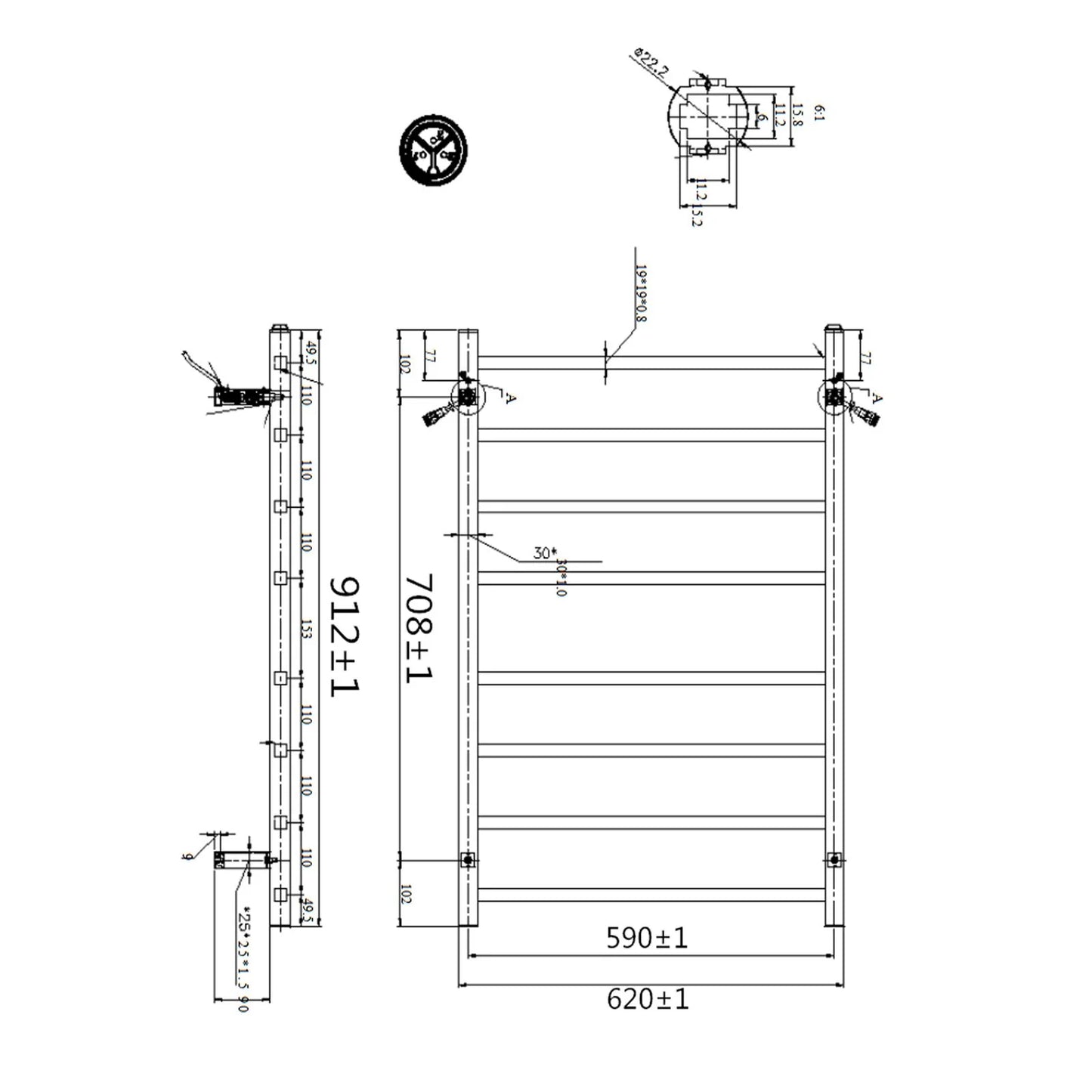 Square Electric Heated Towel Rack 8 Bars