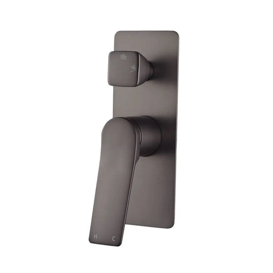 RUSHY Square Brushed Gun Metal Wall Mixer With Diverter
