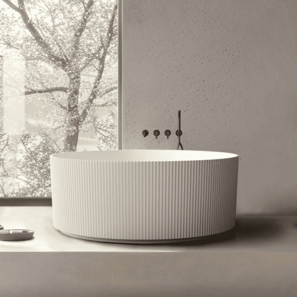Arcadia 1500mm Round Fluted Freestanding Gloss White Bathtub Bathtub