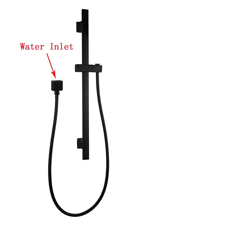 Square Chrome or Matte Black Wall Mounted Sliding Rail with Water Hose & Wall Connector Only