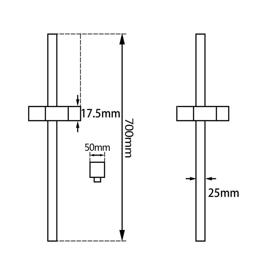 Square Chrome or Matte Black Wall Mounted Sliding Rail with Water Hose & Wall Connector Only