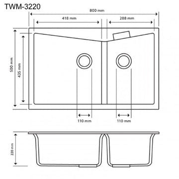 CARYSIL Double Bowl Granite Kitchen Sink Top/Flush Mount Kitchen Sink