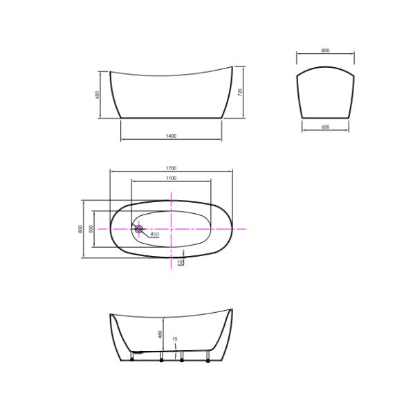BERTON 1700 Free Standing Bathtub White Bathtub
