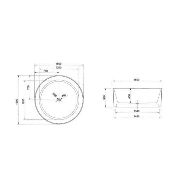 Arcadia 1500mm Round Fluted Freestanding Gloss White Bathtub Bathtub