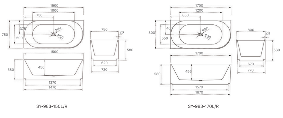 ANIKA Corner Bathtub - 2 Sizes Available.