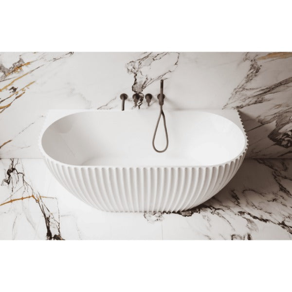 Lamont 1500/ 1700mm Matte White Fluted Back to wall Bath Tub Bathtub