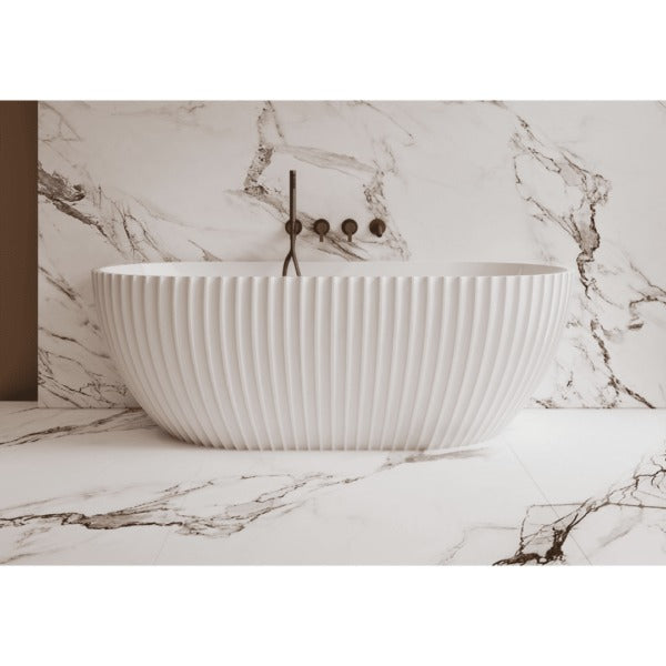 Lamont 1500/ 1700mm Matte White Fluted Back to wall Bath Tub Bathtub