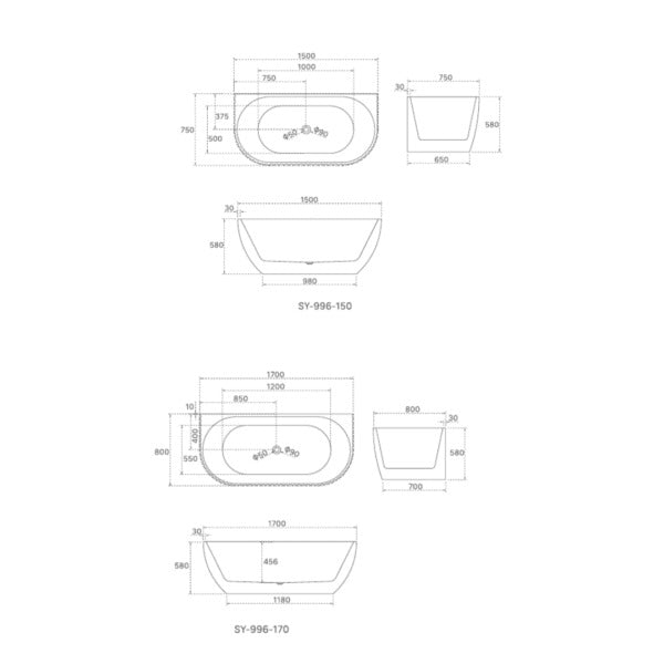 Lamont 1500/ 1700mm Matte White Fluted Back to wall Bath Tub Bathtub