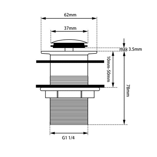 Brushed Nickel 32/40mm Solid Brass Basin Pop Up Waste with No Overflow Waste