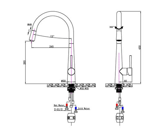 Round Chrome Pull Out Kitchen Sink Mixer Tap