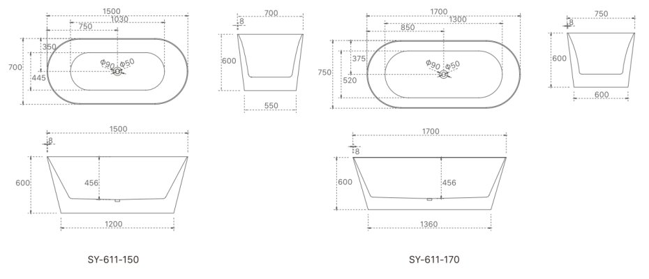 OLIVIA Freestanding Bathtub - 2 Sizes Available.