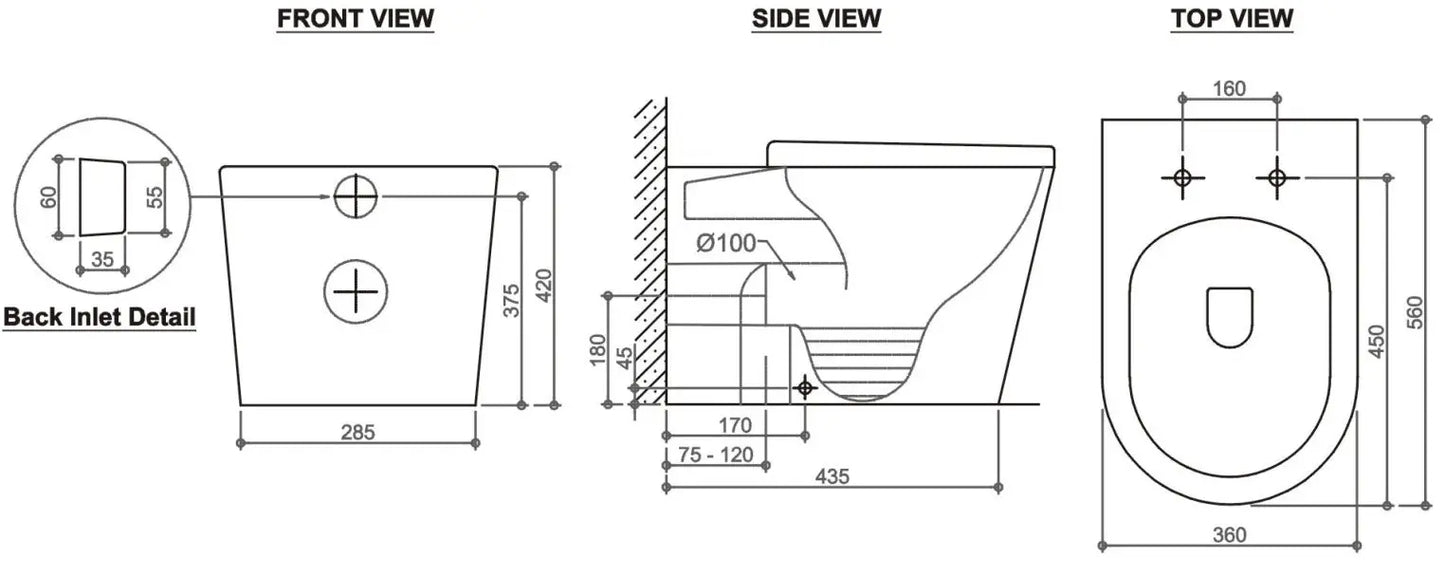 BOSTON R&T Tornado & Rimless Pan with In-Wall Cistern Package