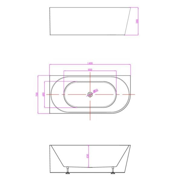 VICTOR 1400mm Gloss White Right/Left Corner Bathtub Bathtub