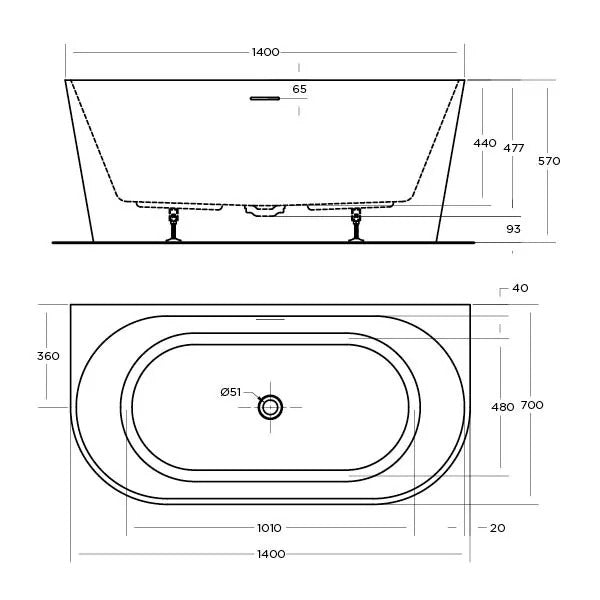 ECO Back-To-Wall Bath Tub - 3 sizes