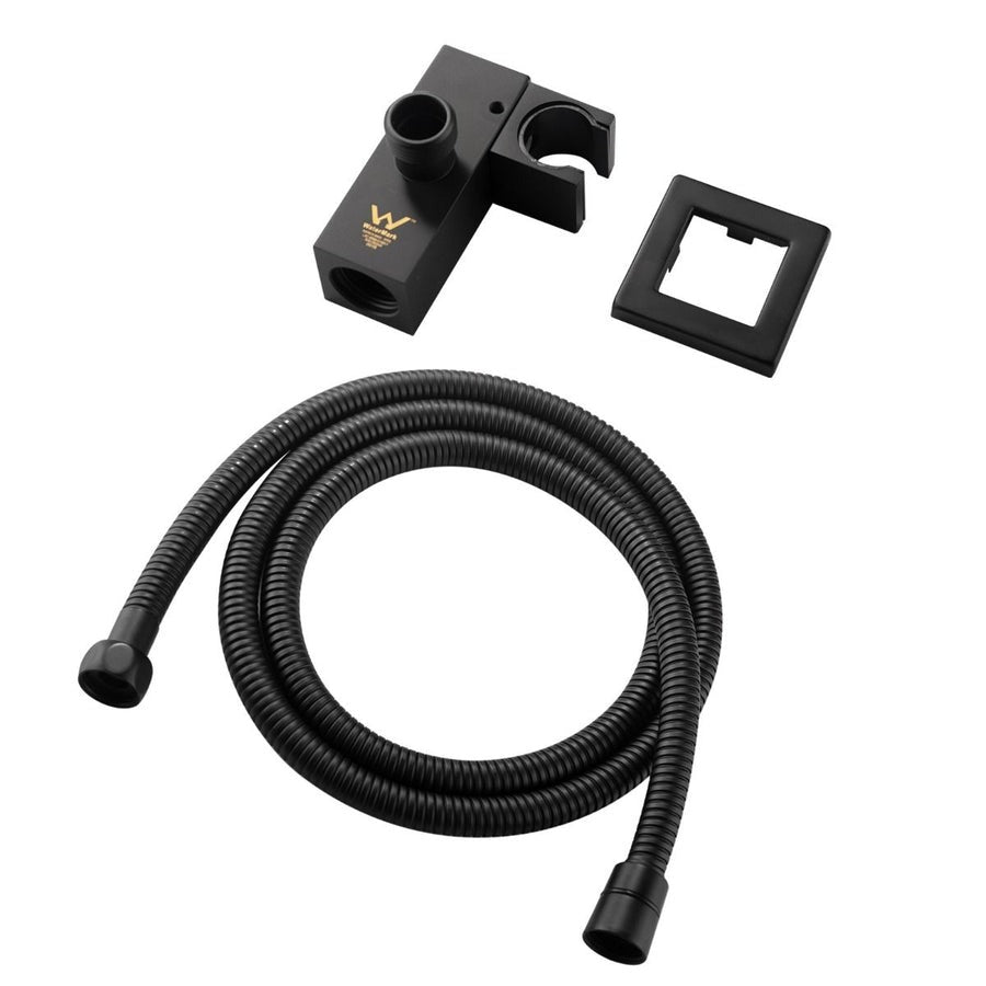 Square Chrome Shower Holder Wall Connector & Hose Only - in 4 Color Finishes