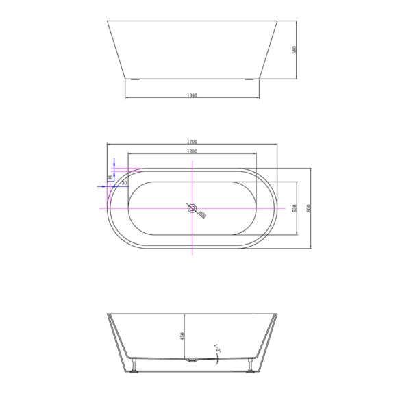 BOSTON 1700 Freestanding Bath Tub Gloss White Bathtub