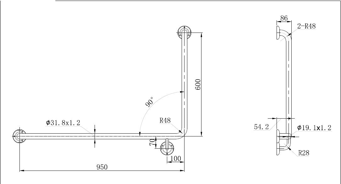 MOBI CARE 950x600mm Grab Rail rail