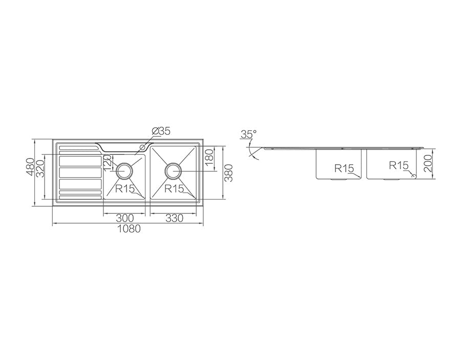 IMPACT Double Bowl Sink with Tap Hole and Drainer