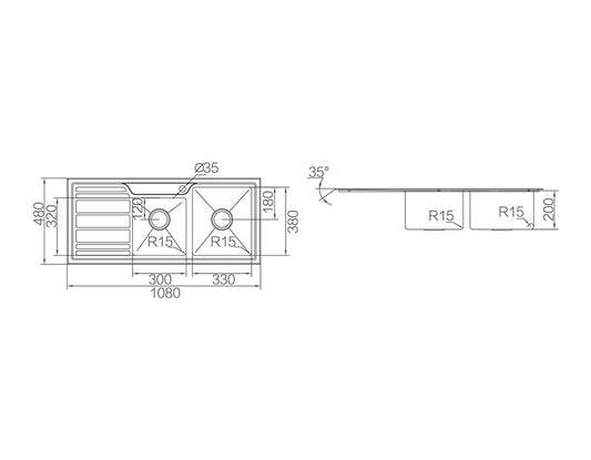 IMPACT Double Bowl Sink with Tap Hole and Drainer