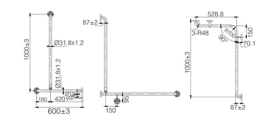 MOBI CARE L Shape with Extension Shower Rail Shower