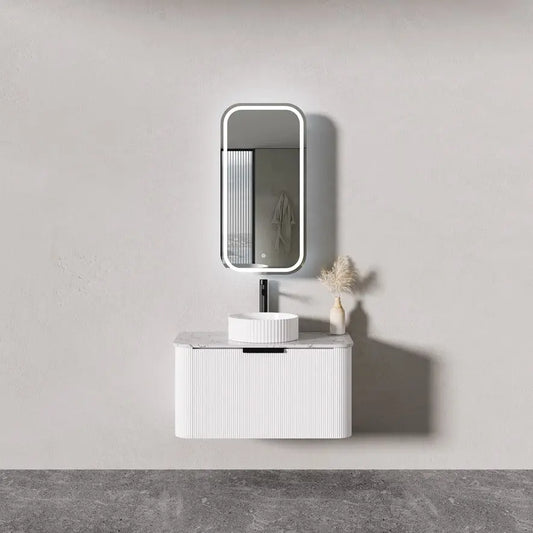 PIAZA Wall Hung Vanity - in 3 Sizes - Stone top -  5 Handle Color Options