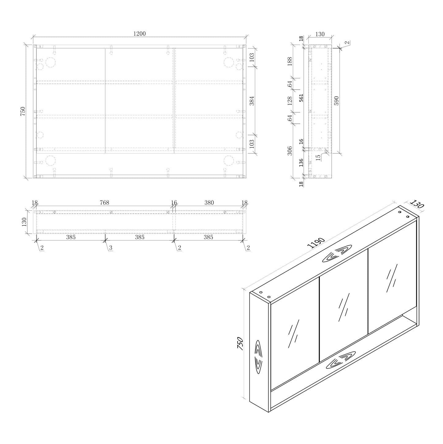 BONDI Mirror Cabinet 75/90/120