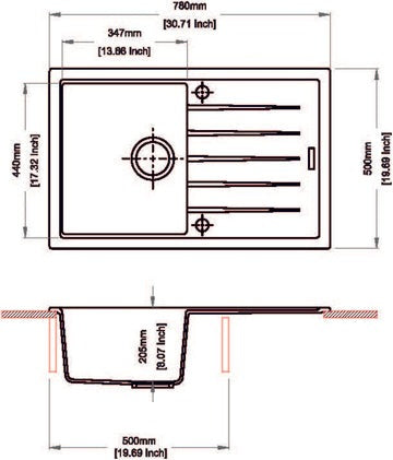 Carysil Vivaldi Single Bowl with Drainer Granite Kitchen Sink Kitchen Sink