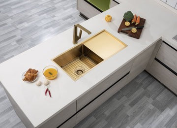 Brushed Yellow Gold Hand-made Single Bowl Kitchen Sink(Round Edges) Kitchen Sink