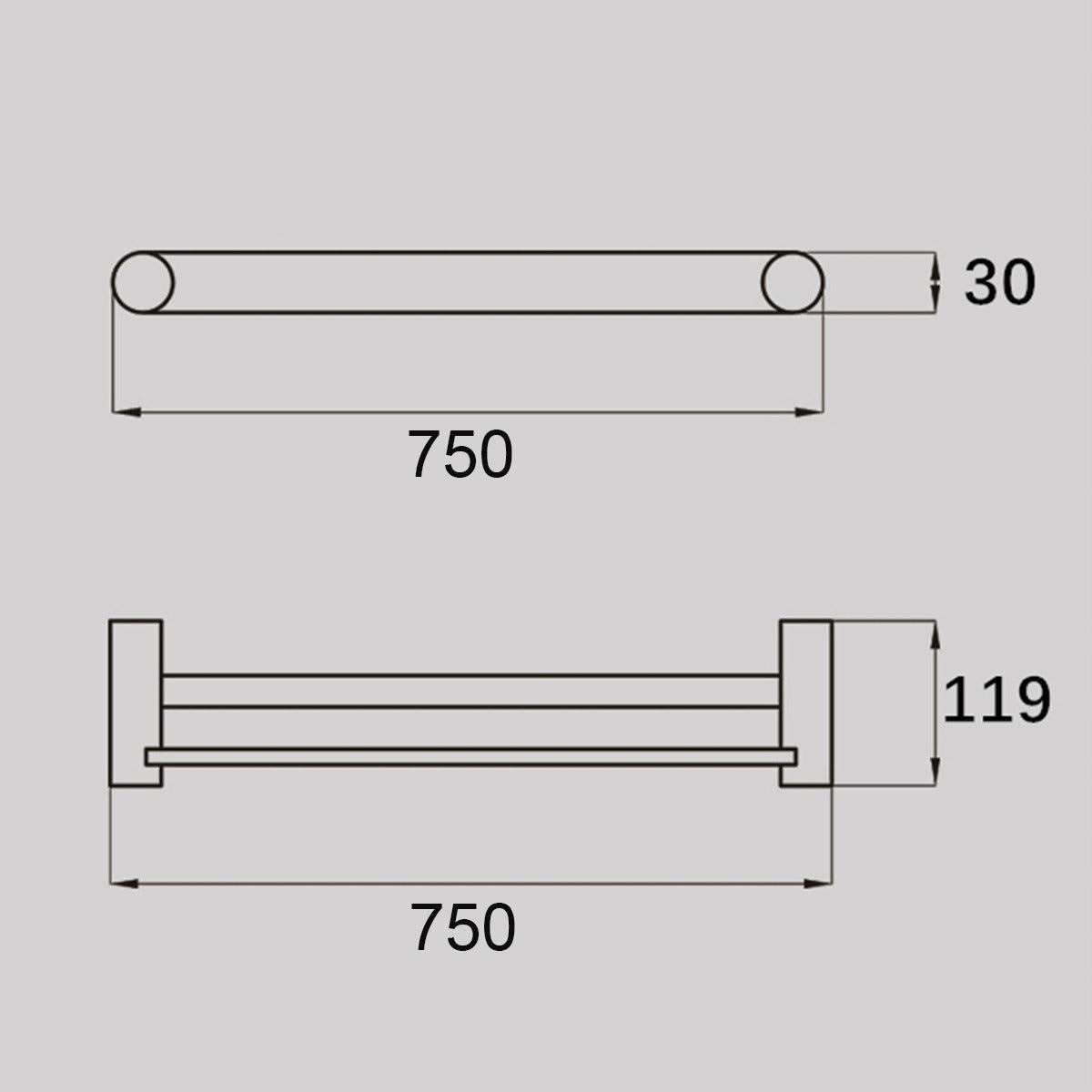 VIVO Double Towel Rail 750mm