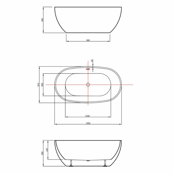 Aqua 1500mm Overflow Freestanding Gloss White Bathtub Bathtub