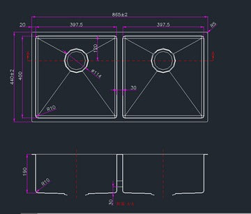 Hand-Made Double Kitchen Sink Kitchen Sink
