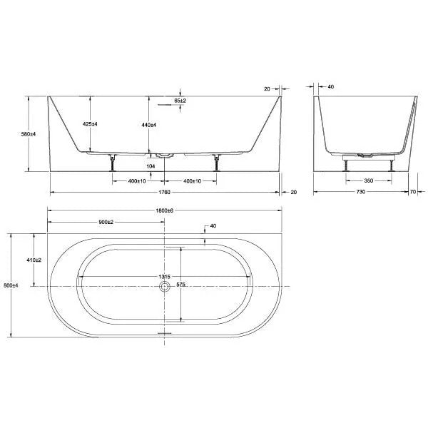 Adore Back To Wall Bathtub - Available in 3 Sizes