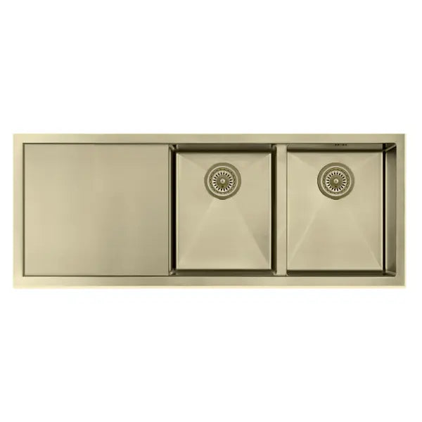 Atlas Double Bowl Kitchen Sink Handmade in Gold - 1114x450x250mm