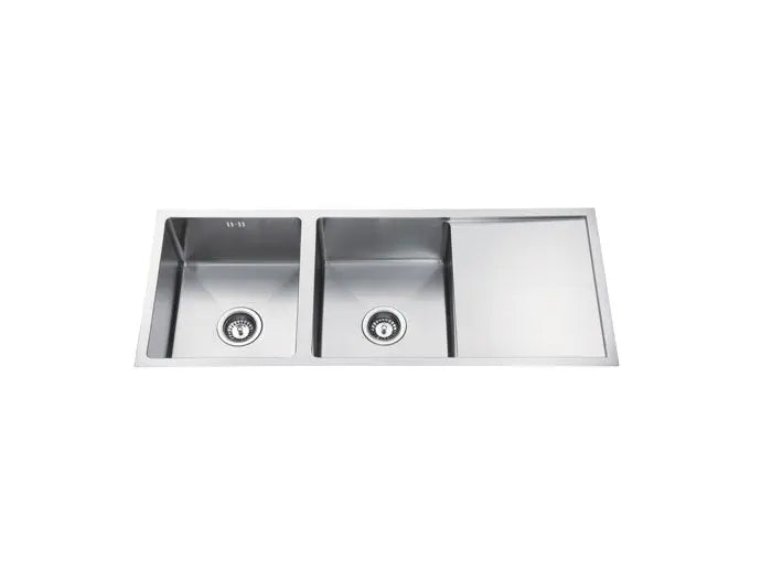 Atlas Double Bowl Handmade Chrome Kitchen Sink - 1114x440x250mm