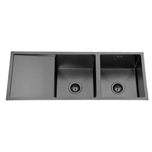 Atlas Double Bowl Handmade Gunmetal Black Kitchen Sink - 1114x440x250mm