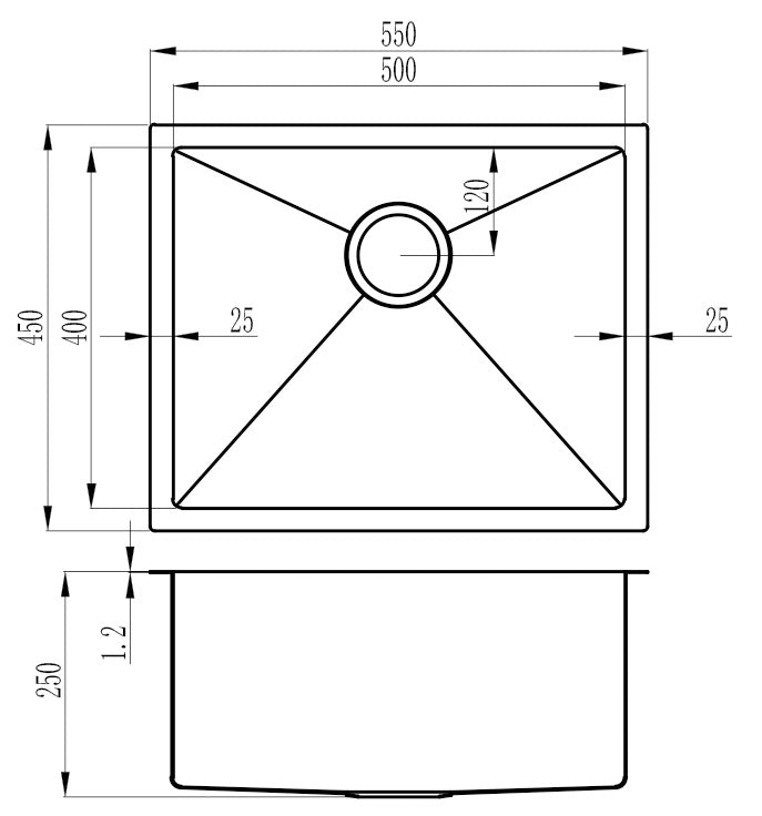 Atlas Single Bowl Handmade Gunmetal Black Kitchen Sink - 550x450x250mm