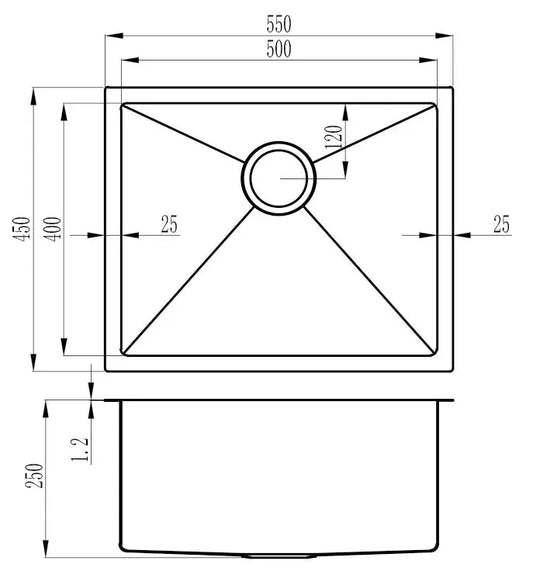 Atlas Single Bowl Handmade Gunmetal Black Kitchen Sink - 550x450x250mm