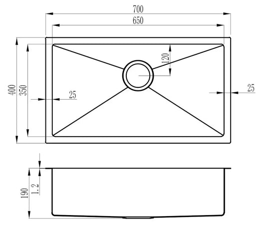 Atlas Single Bowl Handmade Gunmetal Black Kitchen Sink - 700x400x190mm