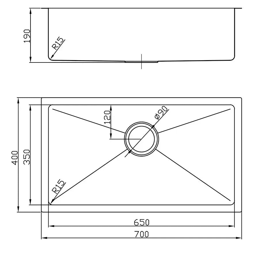 Atlas Single Bowl Handmade Chrome Kitchen Sink - 700x400x190mm