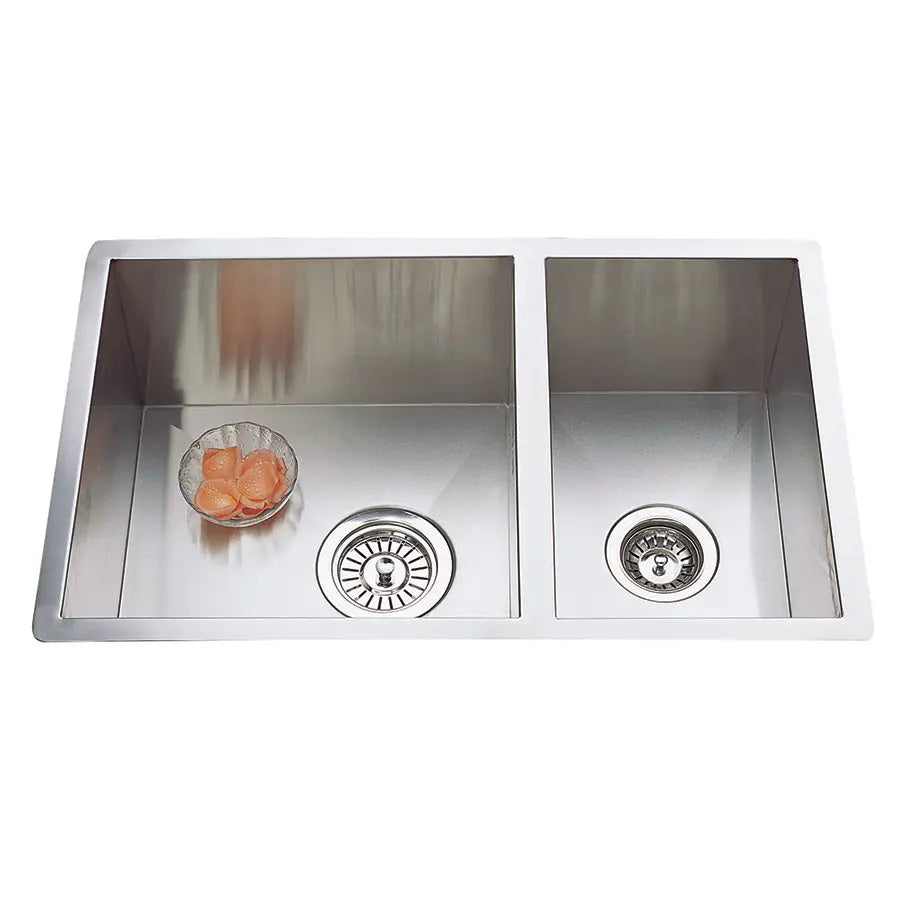 Atlas Double Bowl Handmade Chrome Kitchen Sink - 730x450x200mm