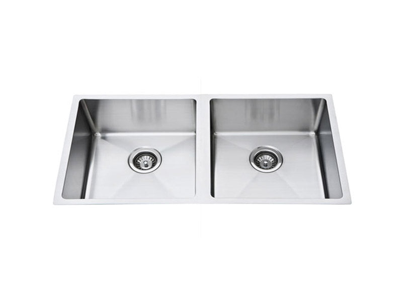 Atlas Double Bowl Handmade Chrome Kitchen Sink - 870x440x250mm