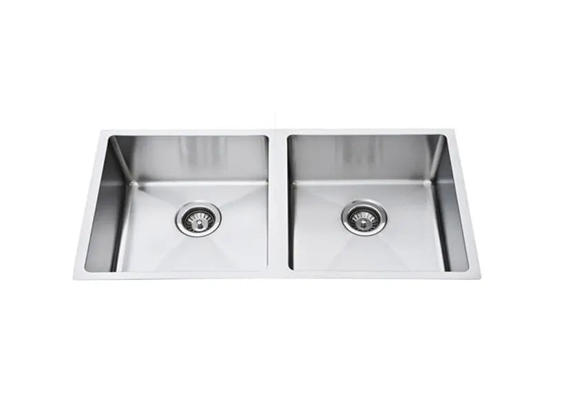 Atlas Double Bowl Handmade Chrome Kitchen Sink - 870x440x250mm