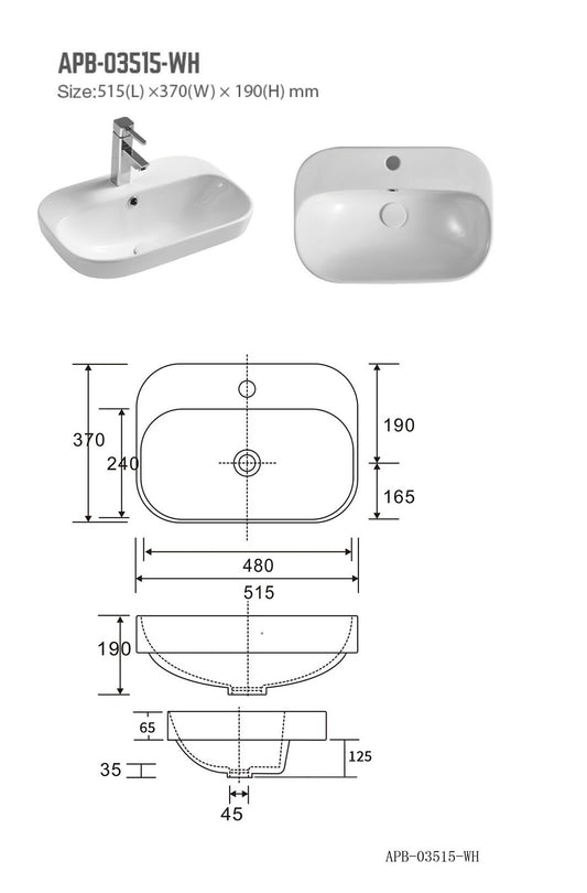 Bribie Half Insert Ceramic Basin