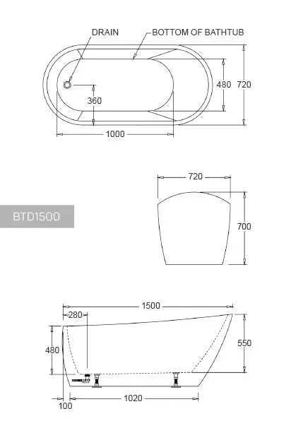 DUBLIN Freestanding Bathtub - 2 Sizes (1500mm,1700mm)