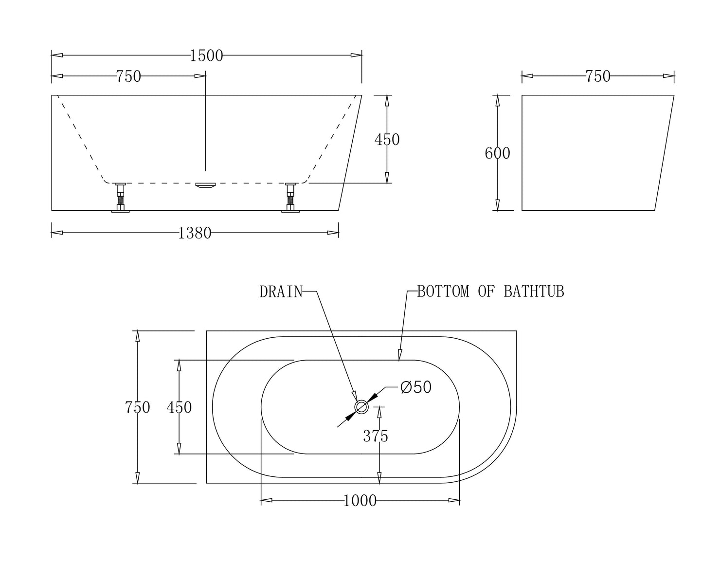 Milan Corner Bathtub - Left or Right Hand Corner - in 3 Sizes (1400,1500,1700mm)
