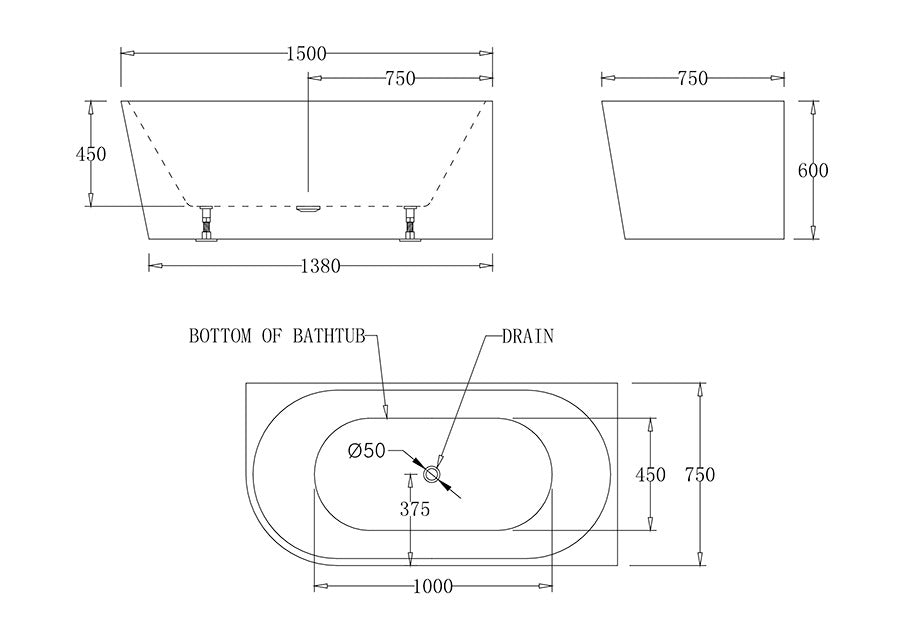 Milan Corner Bathtub - Left or Right Hand Corner - in 3 Sizes (1400,1500,1700mm)
