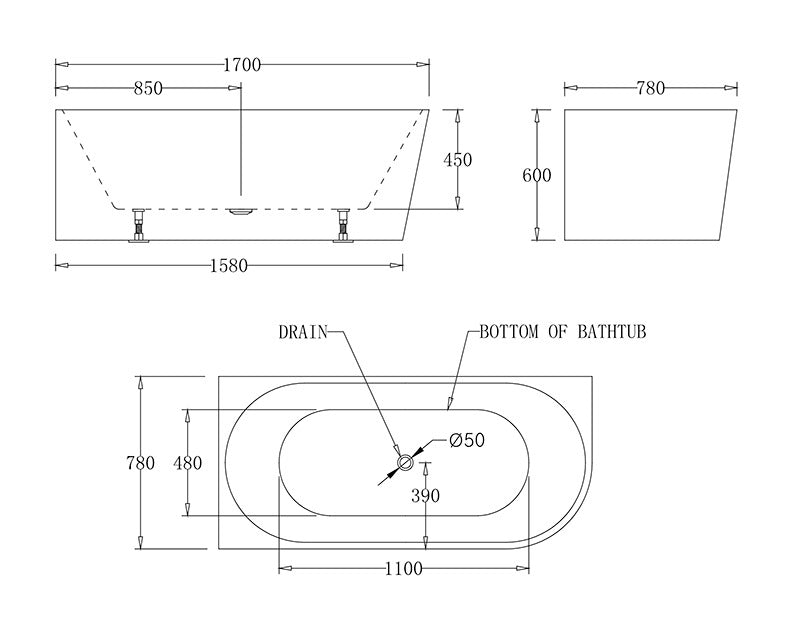 Milan Corner Bathtub - Left or Right Hand Corner - in 3 Sizes (1400,1500,1700mm)